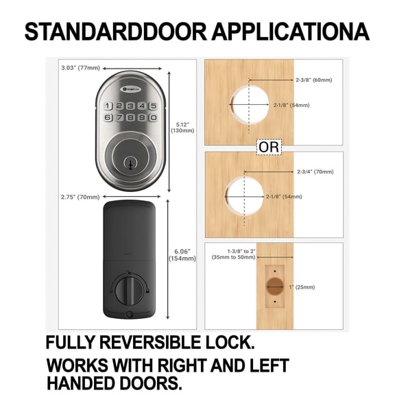Keyless Entry Deadbolt Lock, Electronic Smart Door Lock with Backlit Keypad, 20 User Codes & One-Time Passcode, Auto Lock, 1-Touch Locking, Easy DIY Installation, Nickel, OL01