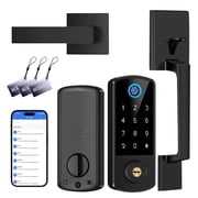Keyless Entry Door Deadbolt with Handle Set, Fingerprint APP Smart Door Lock, Digital Keypad Bluetooth Deadbolt Lockset with Auto Lock Code Fob Black