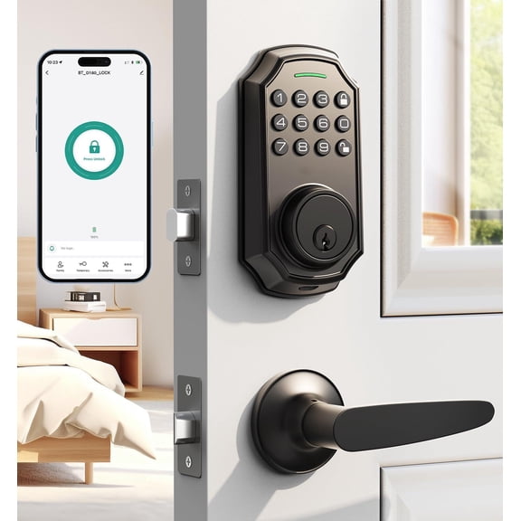 LNDU D180 H300 Zinc Black Smart Deadbolt, App Control Door Locks with 2 Handle 2 Piece