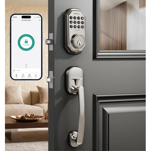Keyless Entry Door Lock with 2 Handle Smart Deadbolt, App Control, 100-Code Keypad, One-Time Passcode, Auto Lock & Anti-Peep, Easy Installation for Front Door(Silver+Handle)