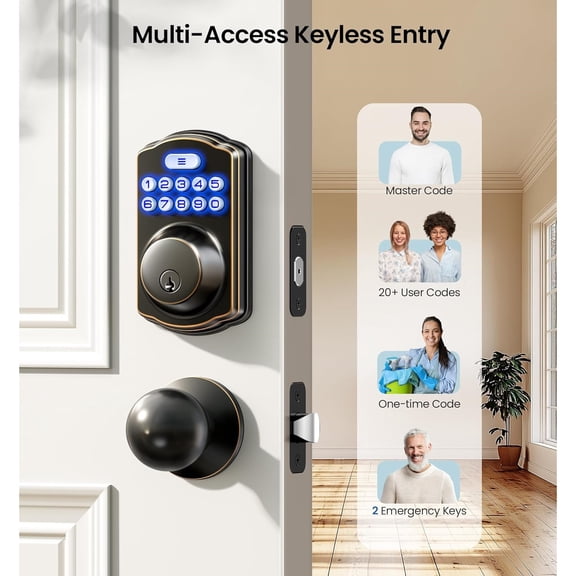 Keyless Entry Door Lock with 2 Knobs, Electronic Backlit Keypad Deadbolt with Handle Set, Auto Lock, One-time Codes, Smart Deadbolt for Front Door, Easy Installation, Oil-Rubbed Bronze