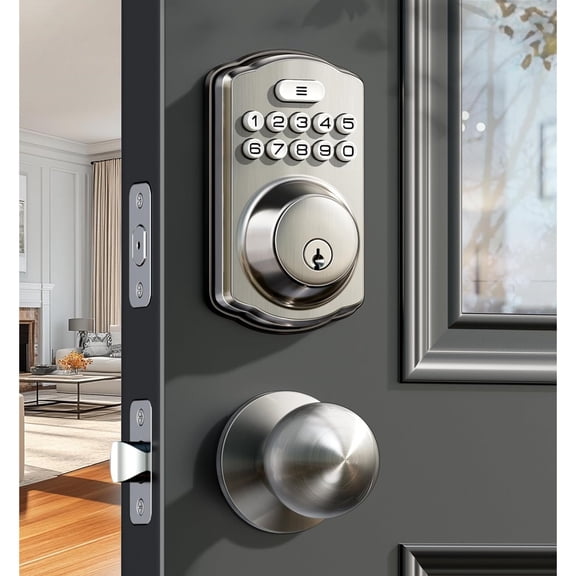 Keyless Entry Door Lock with 2 Knobs, Electronic Backlit Keypad Deadbolt with Handle Set, Auto Lock, One-time Codes, Smart Deadbolt for Front Door, Easy Installation, Satin Nickel