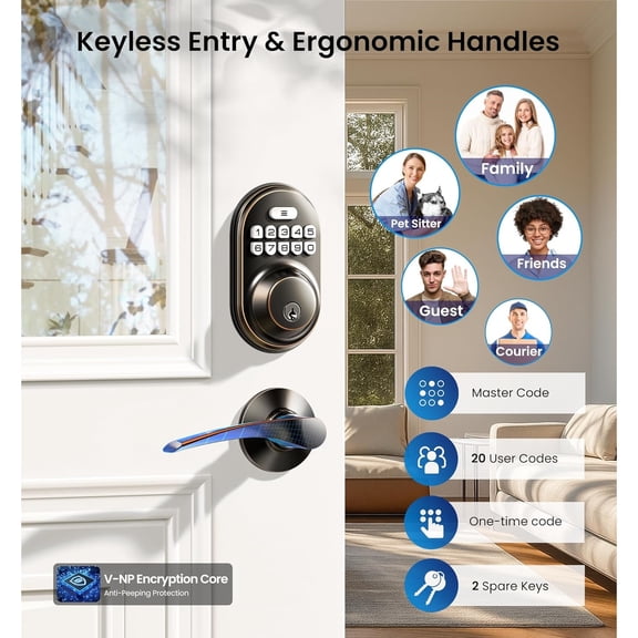 Keyless Entry Door Lock with 2 Lever Handles - Electronic Keypad Deadbolt, Auto Lock, Back Lit & Easy Installation Design, Front Door Handle Sets, Oil Rubbed Bronze