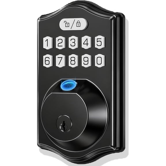 Keyless Entry Door Lock Deadbolt: 0.3s Fingerprint Recognition - Front Door | 15-Min Quick DIY Installation & 100 Fingerprints 100 Codes | -Weather Residential Exterior (Backlit Touchscreen Keypad)