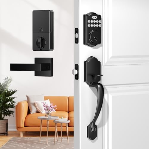 Keyless Entry Door Lock Deadbolt with Handle Set, Smart Locks for Front Door, Aluminum Electronic Keypad Deadbolt with Lever Handle, Custom User Codes Advanced Security & Easy Installation