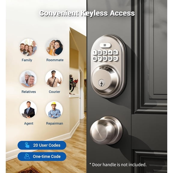 Keyless Entry Door Lock, Electronic Keypad Deadbolt, Keyed Entry, Auto Lock, Anti-Peeking Password, Back Lit & Easy Installation Design, Satin Nickel