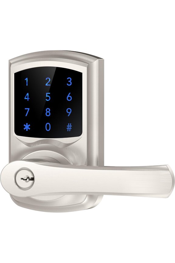 Keyless Entry Door Lock, Electronic Keypad Door-Lock with Handle, Touchscreen, Auto-Locking, Anti-peep Password, Easy to Install for Front Door, Home, Office, Satin Nickel