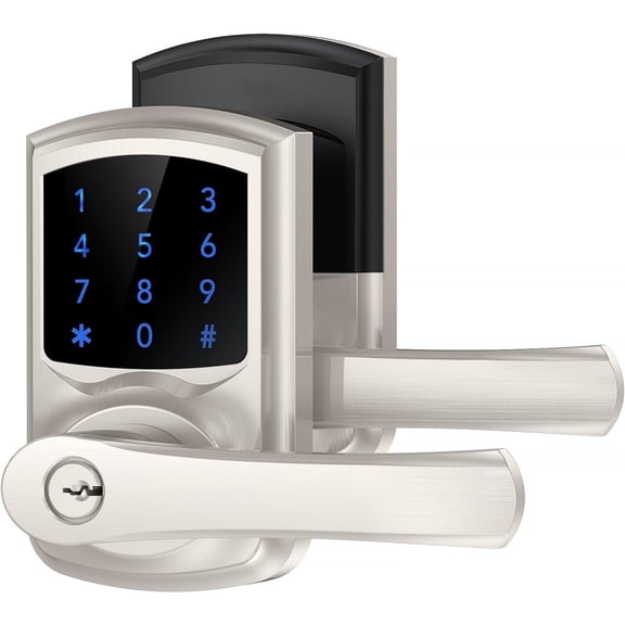 Keyless Entry Door Lock, Electronic Keypad Door-Lock with Handle, Touchscreen, Auto-Locking, Anti-peep Password, Easy to Install for Front Door, Home, Office, Satin Nickel