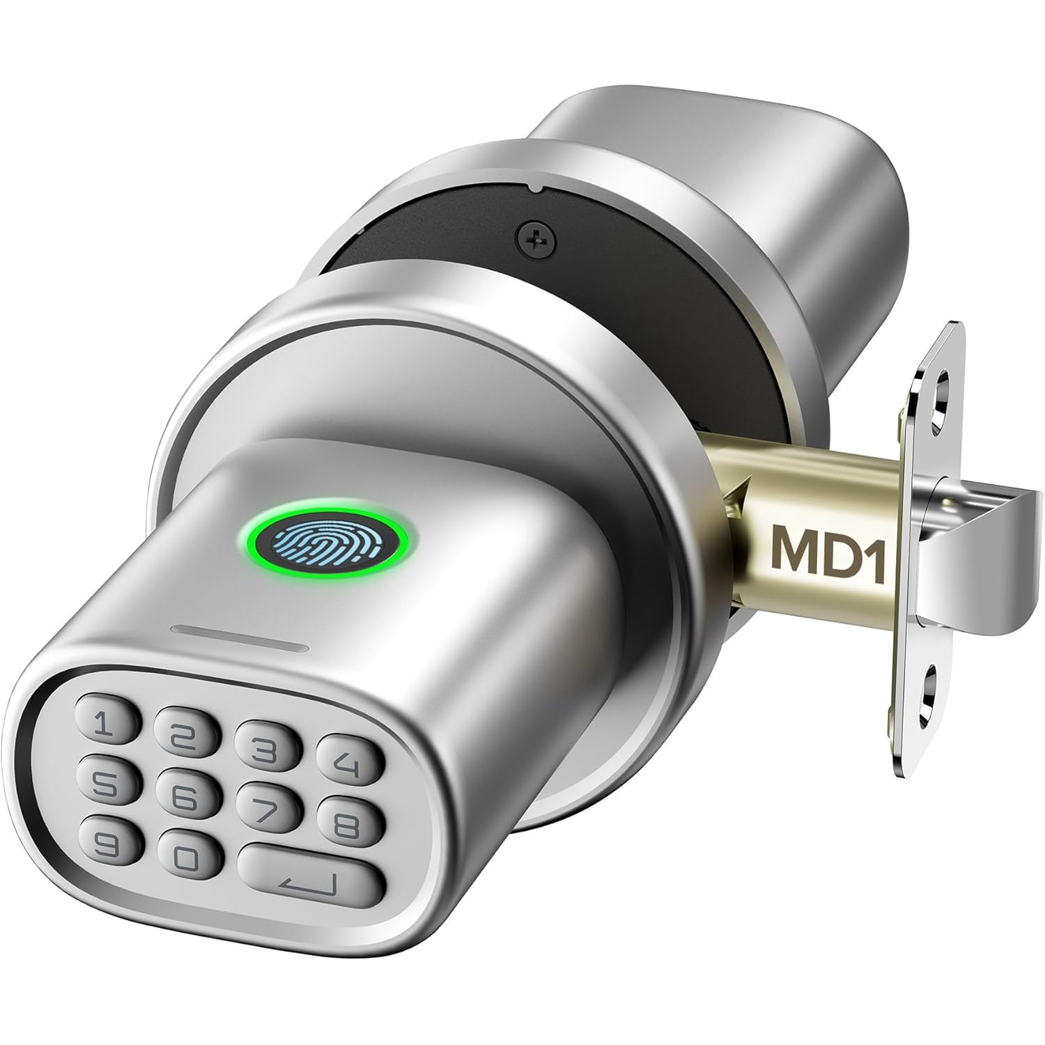 Keyless Entry Door Lock, Fingerprint Door Lock with Keypad Biometric Door Knob, Auto-Lock for Interior Doors Thickness up to 2-1/4", Bedroom, Home Office, Garage, 4xAA Alkaline