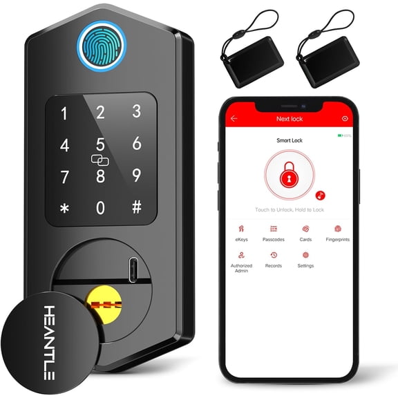 Keyless Entry Door Lock,HEANTLE Fingerprint Smart Deadbolts with Touchscreen Keypad for Front Door,Electronic Bluetooth Deadbolt with App Control,Auto Lock