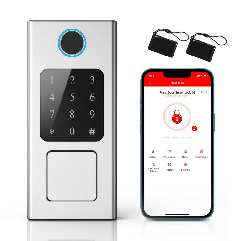 Keyless Entry Door Lock, HEANTLE Fingerprint Smart Locks for Front Door  with Bluetooth Electronic Touchscreen Keypads Biometric Deadbolt and IC Fob 