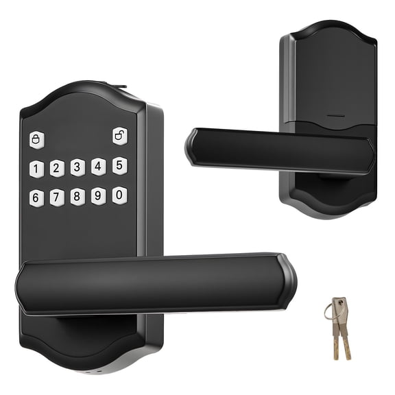 Keyless Entry Door Lock Handle, Electronic Lever Keypad, Custom Codes, Auto Lock, Anti-Peek Backlit, Matte Black Home