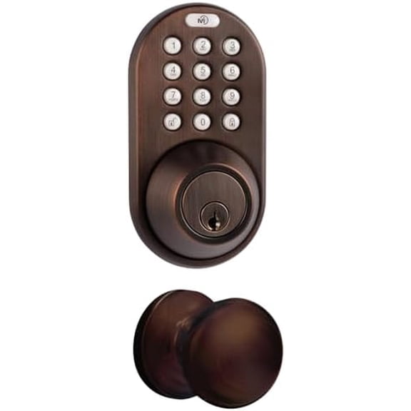 Keyless Entry Door Lock with Handle Set, Electronic Digital Keypad Deadbolt with Knob for Front Door, One-Touch Locking, Easy Installation (Oil Rubbed Bronze)$$Tools & Hardware Other