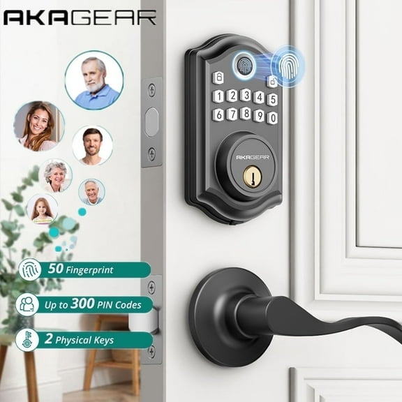 Akagear Keyless Entry Door Lock, Smart Electronic Deadbolt Door Lock with 2 Lever Handles, Front Door Lock Set,One Time Code, Auto Lock Easy to Instal, Black