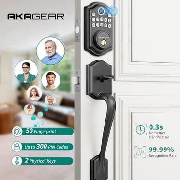 Akagear Fingerprint Keyless Entry Door Lock with Handle, Digital Smart Deadbolt Lock for Front Door with Auto-Locking, One-time Codes, Black