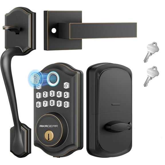 Akagear Fingerprint Keyless Entry Door Lock with Handle, Digital Smart Deadbolt Lock for Front Door with Auto-Locking, One-time Codes, Oil Rubbed Bronze