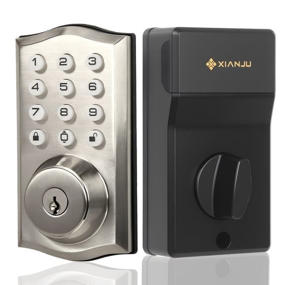 Keyless Entry Door Lock with Keypad, Auto Lock, Voice Prompt, Smart Deadbolt Lock for Front Door with Key, Satin Nickel – Easy Installation, IP55 Waterproof