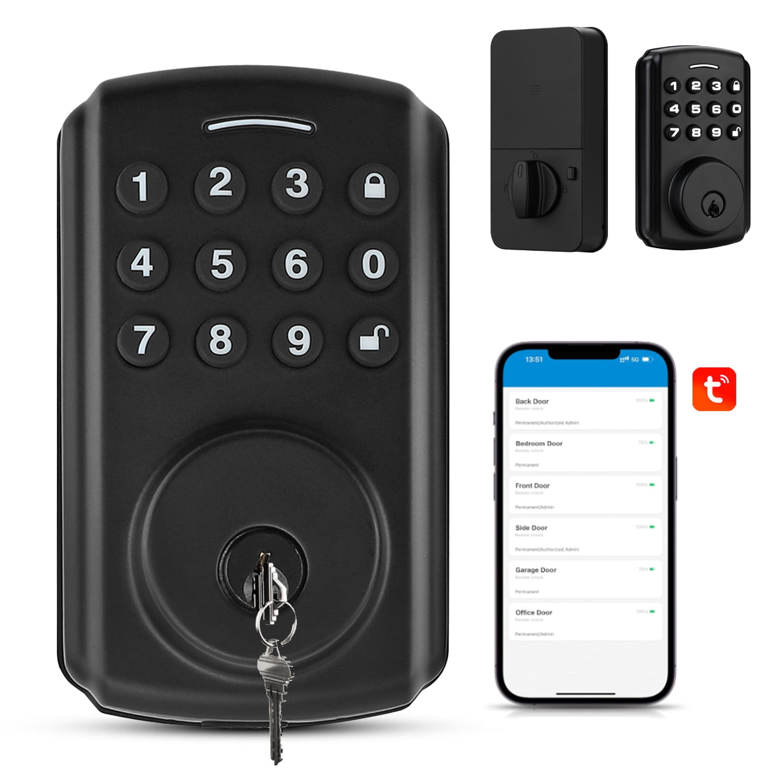 Keyless Entry Door Lock Keypad Electronic Smart Deadbolt For Front Door With 2 Keys, Digital Lock Anti-Peeking Password,Auto Lock,Easy Installation Matte Black