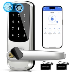 Keyless Entry Door Lock with Keypad - Fingerprint Door Lock - Door Handle Lock with Code - Smart Lock for Front Door - Electronic Digital Keypad Door Lock - Auto Lock & App Control