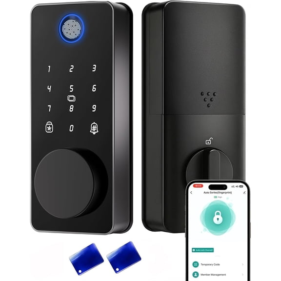Keyless Entry Door Lock, Smart Lock for Front Door Fingerprint, App Control, Electronic Touchscreen Keypad Deadbolt, Auto Lock, IP54 Waterproof, Easy Install