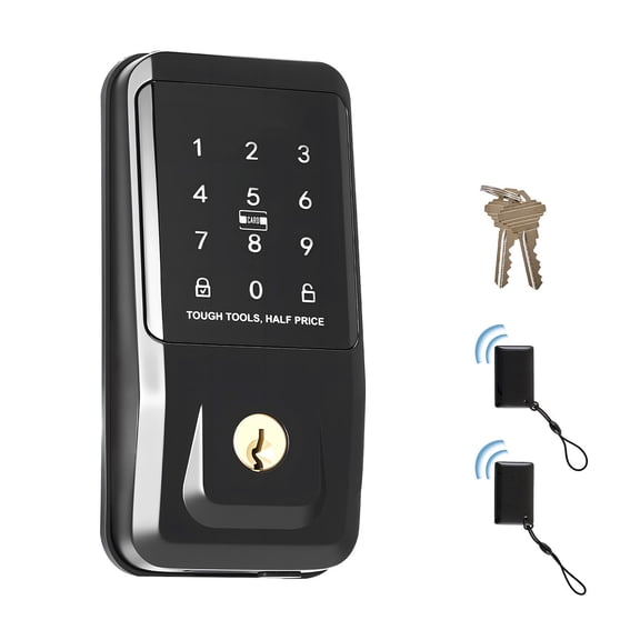 Keyless Entry Door Lock Electronic Deadbolt with Touchpad IC Card & Key Backup, Auto-Lock Adjustable Codes Anti-Peeking Password Backlit Keypad Matte Black for Home Office Apartment Door