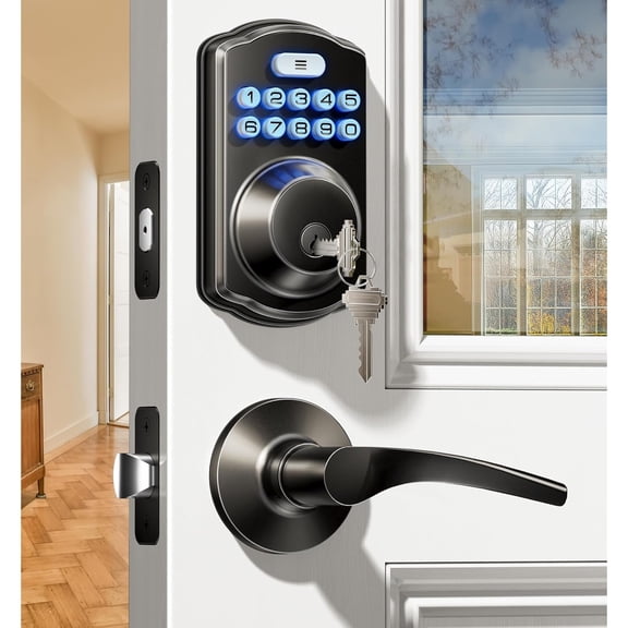 Keyless Entry Door Lock with 2 Lever Handles - Electronic Keypad Deadbolt, Easy Installation Digital Smart Front Door Lock Set, Matte Black