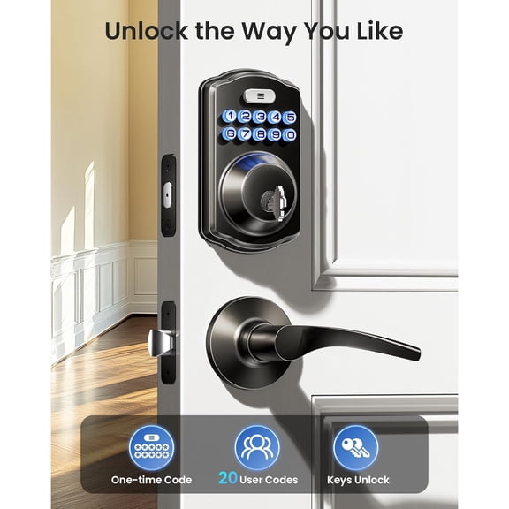 Keyless Entry Door Lock with 2 Lever Handles - Electronic Keypad Deadbolt, Easy Installation Digital Smart Front Door Lock Set, Matte Black