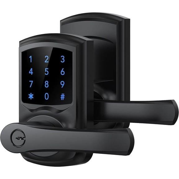 Keyless Entry Door Lock with Handle, Digital Keypad Door Knob, Smart Electronic Lock with Code, Touchscreen, Auto-Locking, Matte Black