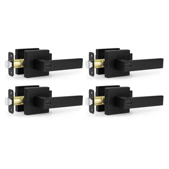 Keyless Entry Door Lock with Handle, Door Handle with Lock for Bedroom or Bathroom Privacy Door Knob with Lock – Indoor Matte Black 4PACK