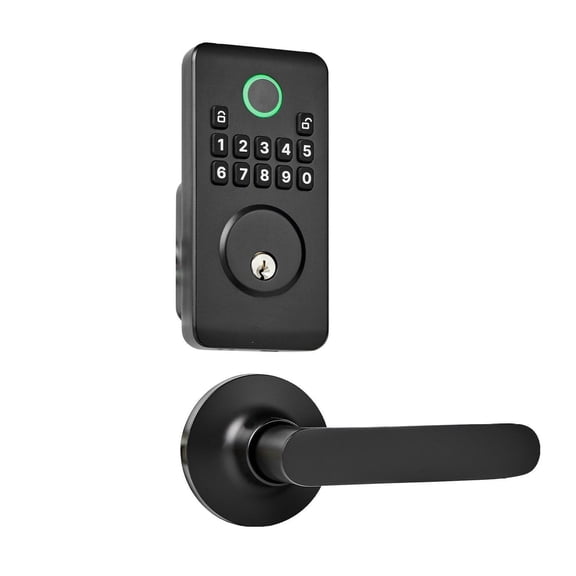 Keyless Entry Door Lock with Handle, Electronic Keypad Deadbolt, Lever Handles, Auto Lock, Anti-Peeking, Matte Black, Customizable Codes, Keyed Entry
