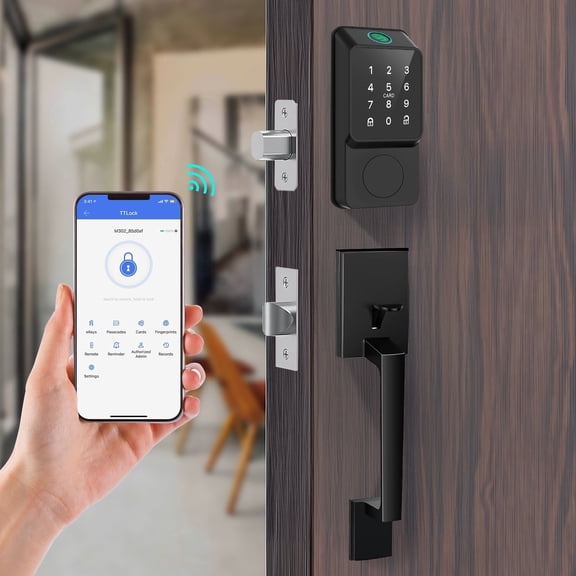 Keyless Entry Door Lock with Handle, MUTAK Fingerprint Smart Door Lock with WiFi, Keypad & App Control for Front Doors