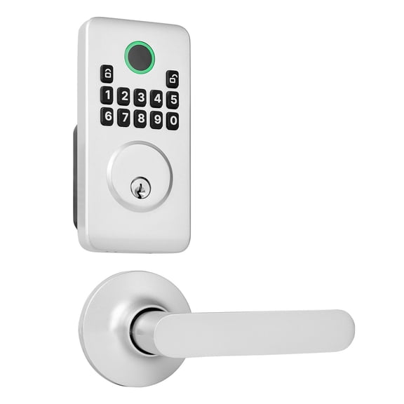 Keyless Entry Door Lock with Handle Set Electronic Keypad Deadbolt Lever Auto Lock Customizable Codes Silver
