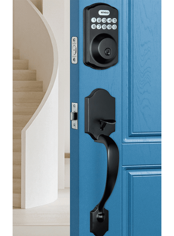 Keyless Entry Door Lock with Handle Set, Revolo Deadbolt Front Door Lock Set with Keypad, Matte Black Finish