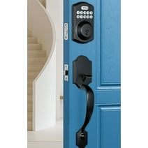 Keyless Entry Door Lock with Handle Set, Revolo Deadbolt Front Door Lock Set with Keypad, Matte Black Finish