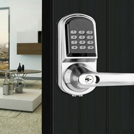 Keyless Entry Door Lock with Handle and Keypad, Electronic Smart Digital Lock Stainless Steel Silver (Right Handle)