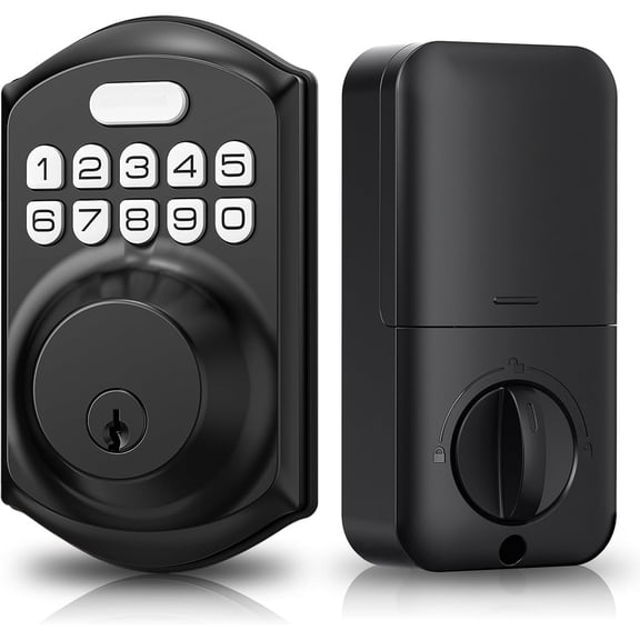 Keyless Entry Door Lock with Keypad - Smart Deadbolt Lock for Front Door with 2 Keys - Auto Lock - Easy Installation - Matte Black