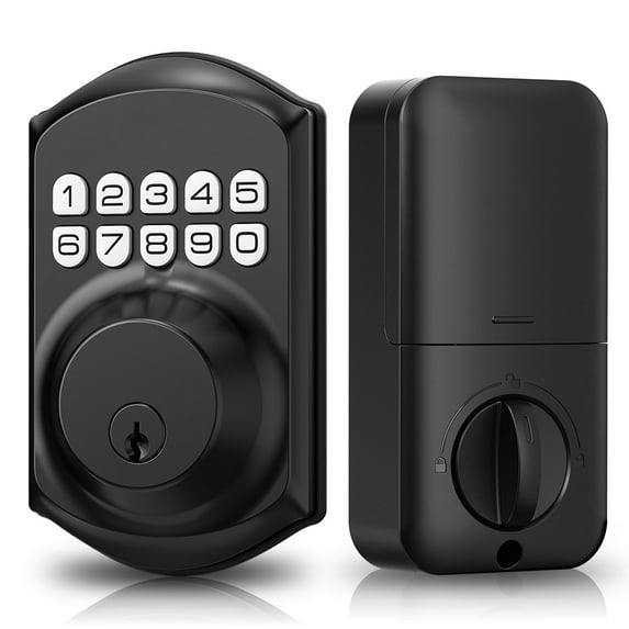 Keyless Entry Door Lock with Keypad - Smart Deadbolt Lock for Front Door with 2 Keys - Auto Lock - Easy Installation - Matte Black
