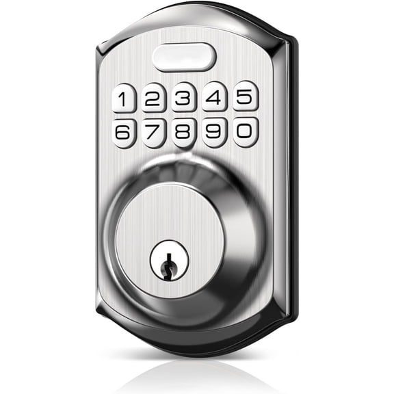 Keyless Entry Door Lock with Keypad - Smart Deadbolt Lock for Front Door with 2 Keys - Auto Lock - Easy Installation - Satin Nickel