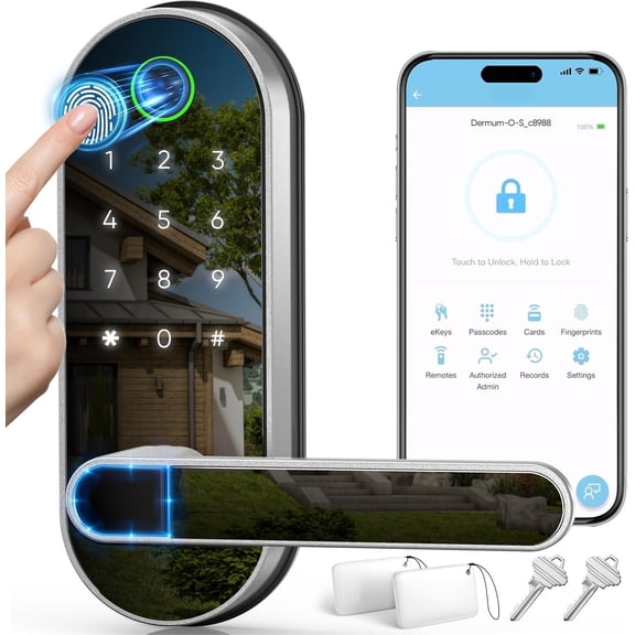 Keyless Entry Fingerprint Digital  Lock with Handle & Keypad: / Lock with Code, App Control Biometric Deadbolt Door Knob for Front, Interior, Exterior &  Door ()