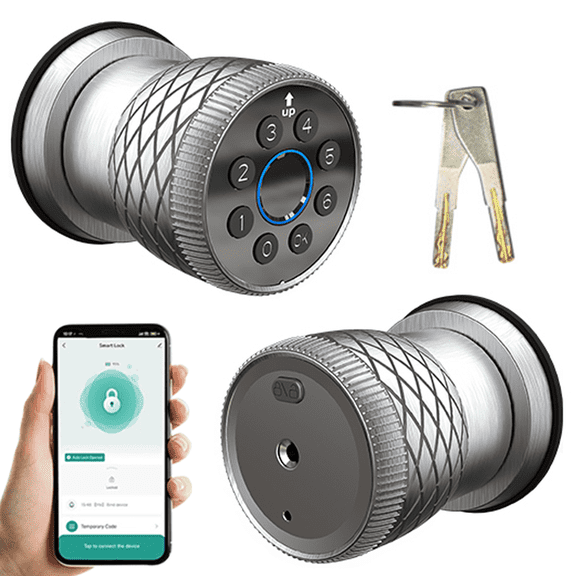 Keyless Entry Fingerprint Door Knob, Smart Biometric Door Lock with Keypad Passcode Door Knob with Auto-Lock for Front Door, Bedroom, Gate & Office