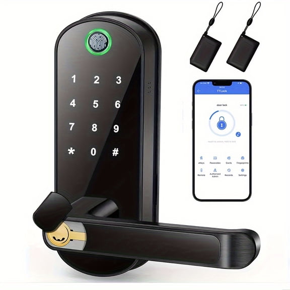 Keyless-Entry Fingerprint Smart Door Lock: Digital Electronic Lock with Code Passcode, Electric Door Knob, Biometric Handle, Perfect for Entry Doors, Bedroom Doors -OTH07T