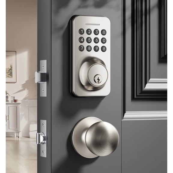 Keyless Entry Keypad Deadbolt with Handle Set, Smart Lock, Auto-Lock + One-Touch Lock, 100 Codes + Easy Install, Ideal for Airbnb/Homes/Offices, Fits U.S. Standard Front Doors, Satin Nickel
