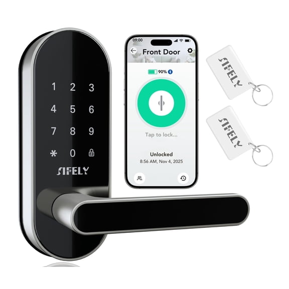 Keyless Entry Keypad Smart Door Lock with Handle & Knob Digital Deadbolt for Front, Bedroom, Office & Interior Doors, App Control for Airbnb, Guests & Kids, Easy DIY Install (No Fingerprint)