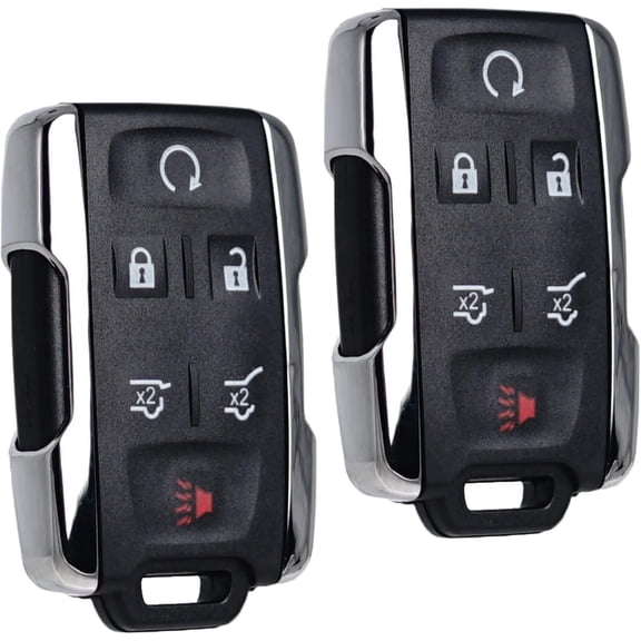 Keyless Entry Remote Start Control Key Fob Replacement Fits for Chevy Tahoe Suburban 2015 2016 2017 2018 2019 2020 Yukon/ Yukon XL Denali Chrome 6 Buttons 13577766 Pack of 2
