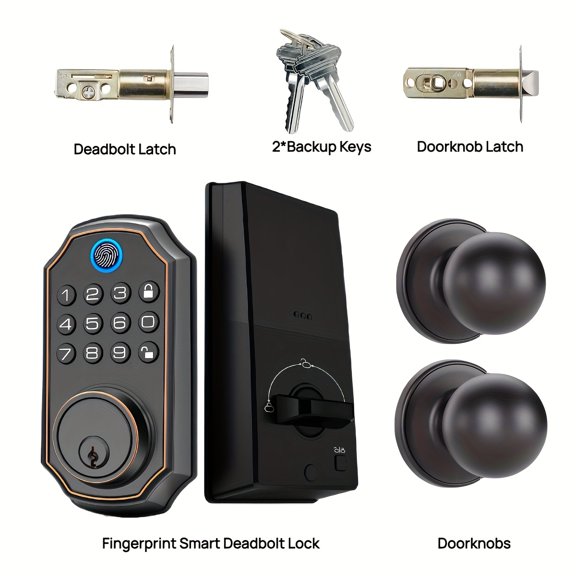 Keyless Entry Smart Deadbolt Lock, Heavy Duty with Fingerprint & Keypad Access, Auto Lock, Backlit Keyboard, Easy Install, Home Security for Front Door, Garage, Apartment, House - for Renter