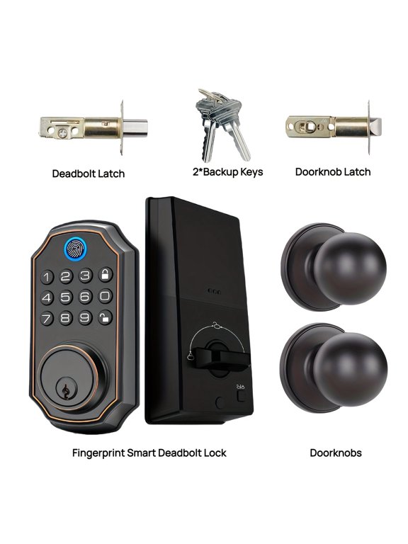 Keyless Entry Smart Deadbolt Lock, Heavy Duty with Fingerprint & Keypad Access, Auto Lock, Backlit Keyboard, Easy Install, Home Security for Front Door, Garage, Apartment, House - for Renter