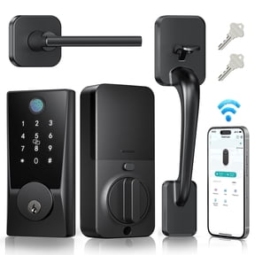 PIOJER WiFi Keyless Entry Door Lock with Handle Set, Fingerprint Smart Lock, Electronic Keypad Deadbolt for Front Door, App Control, No Hub Required