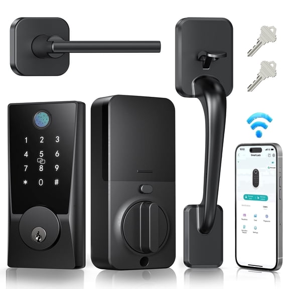 PIOJER WiFi Keyless Entry Door Lock with Handle Set, Fingerprint Smart Lock, Electronic Keypad Deadbolt for Front Door, App Control, No Hub Required
