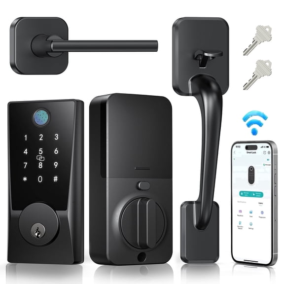 PIOJER WiFi Keyless Entry Door Lock with Handle Set, Fingerprint Smart Lock, Electronic Keypad Deadbolt for Front Door, App Control, No Hub Required