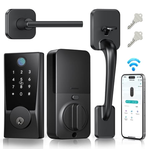 Fingerprint Door Lock with Handle Set, WiFi Keyless Entry Smart Lock for Front Door, Electronic Keypad Deadbolt with App Control, Alexa Compatible, No Hub Required